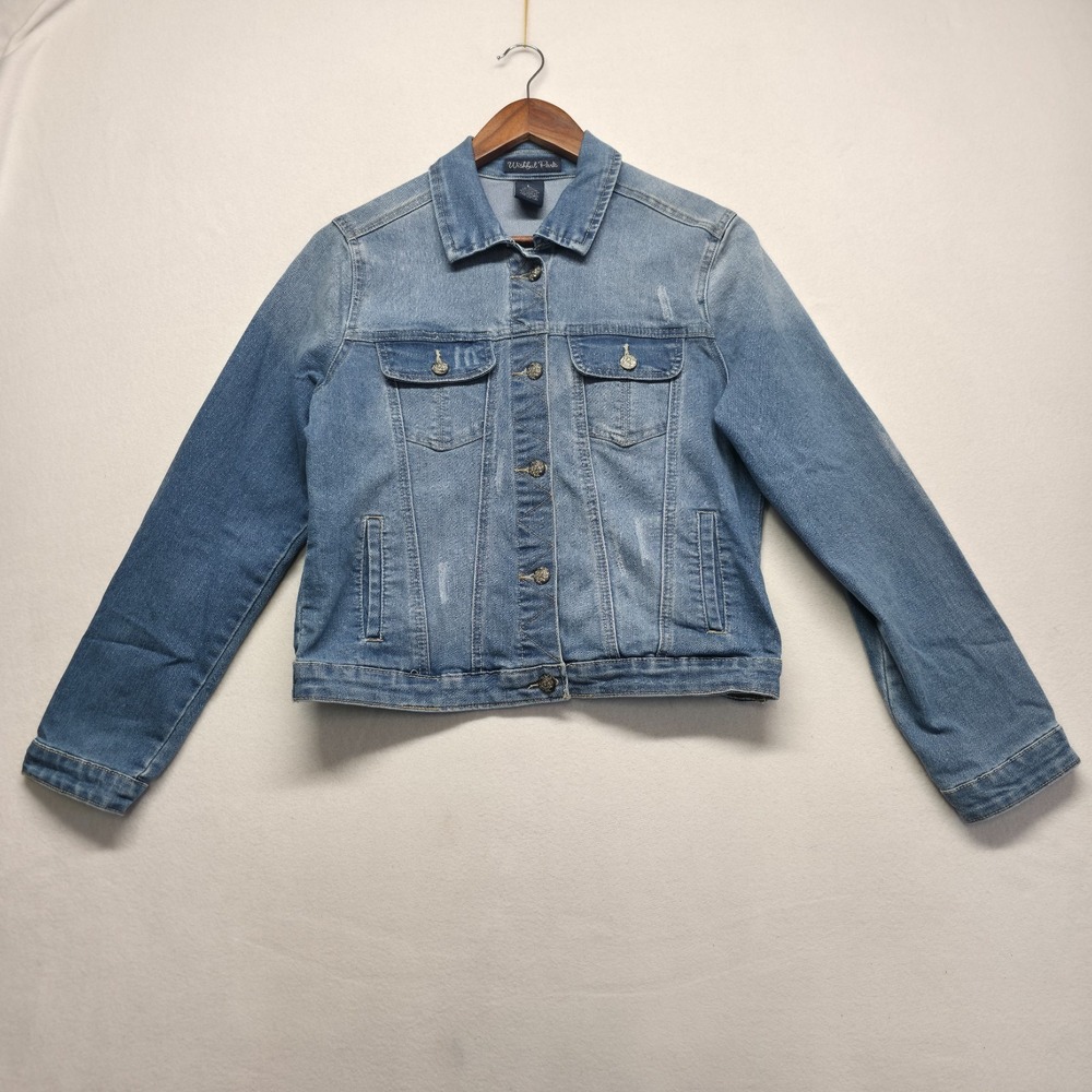 Wishful Park Women's Distressed Denim Blue Jean Jacket Size Large